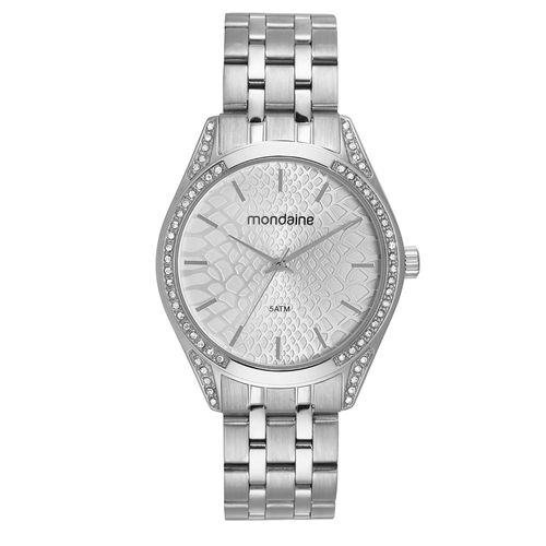 Relógio Feminino Animal Print Cristais Prata