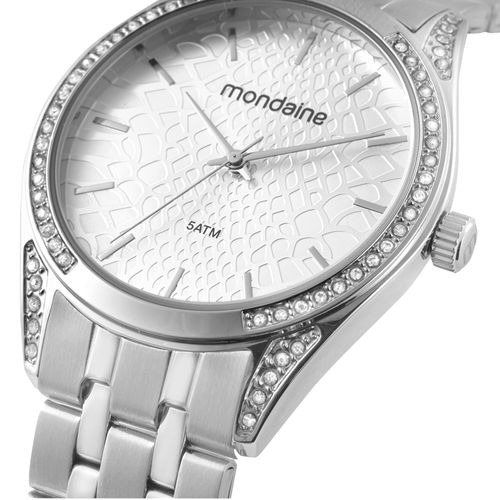 Relógio Feminino Animal Print Cristais Prata