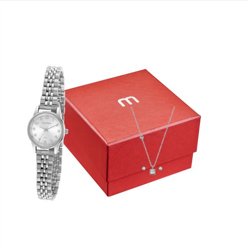 Kit Relógio Feminino Clássico Prata com Semijoias