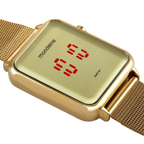 Relógio Feminino Digital Malha de Aço Dourado<br>