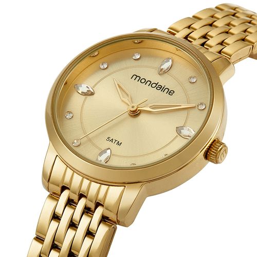 Relógio Feminino Cristais Baguete Dourado