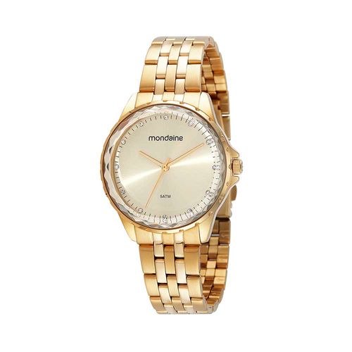 Relógio Feminino Vidro Facetado Dourado
