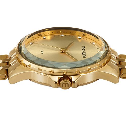 Relógio Feminino Vidro Facetado Dourado