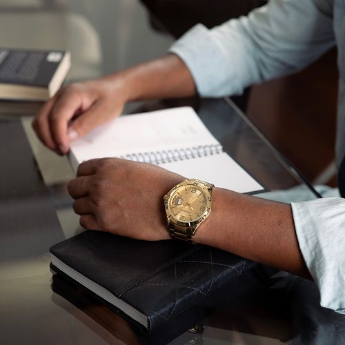 Relógio Masculino Casual Com Calendário Dourado