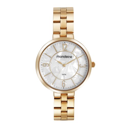 Relógio Feminino Madrepérola Dourado Pulseira Aço