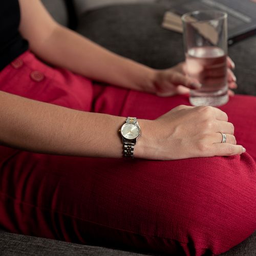 Relógio Feminino Cristais Prata e Dourado