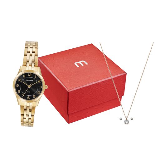 Kit Relógio Feminino Clássico Dourado Com Semijoias