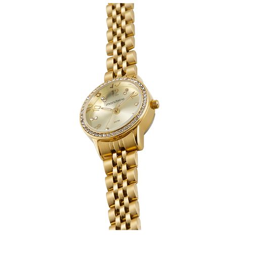 Relógio Feminino Clássico Cristais Dourado