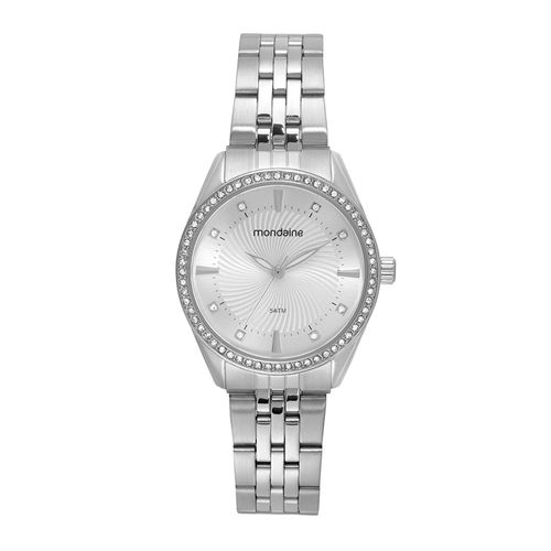Relógio Feminino Cristais Visor Texturizado Prata