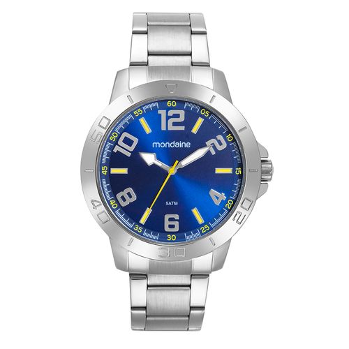 Relógio Masculino Clássico Prata Com Visor Azul