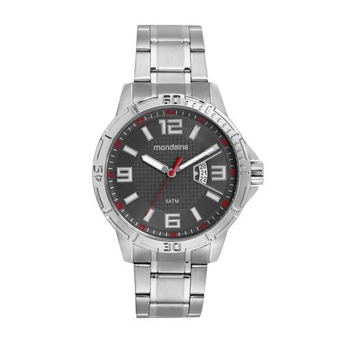 Relógio Masculino Prata Com Calendário Visor Cinza