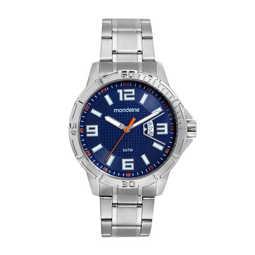 Relógio Masculino Prata Com Calendário Visor Azul