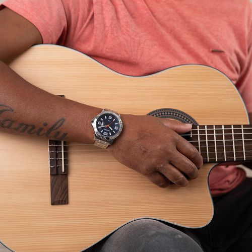 Relógio Masculino Prata Com Calendário Visor Azul