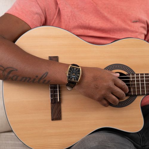 Relógio Masculino Quadrado Clássico Dourado