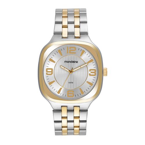 Relógio Masculino Quadrado Casual Prata e Dourado