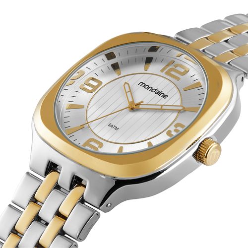 Relógio Masculino Quadrado Casual Prata e Dourado
