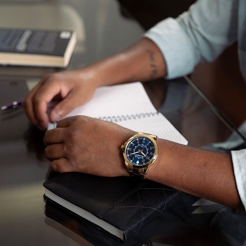 Relógio Masculino Casual Dourado Mostrador Azul