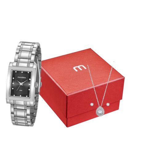 Kit Relógio Feminino Quadrado Prata Com Semijoias