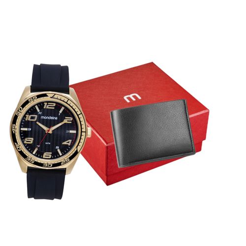 Kit Relógio Silicone Dourado Com Carteira Masculina
