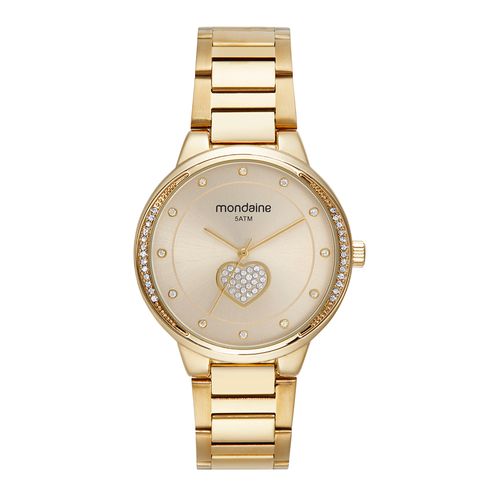 Relógio Feminino Coração Cristais Dourado
