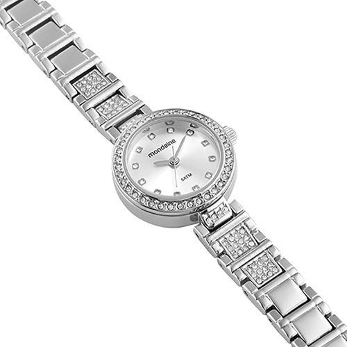 Kit Relógio Feminino Cristais Prata Com Pulseira de Berloques
