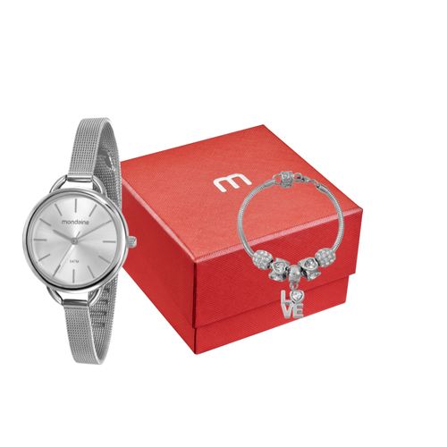 Kit Relógio Feminino Minimalista Prata Com Pulseira de Berloques