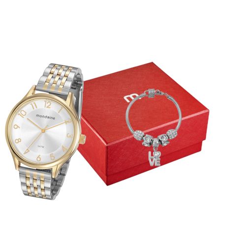 Kit Relógio Feminino Casual Bicolor Com Pulseira de Berloques