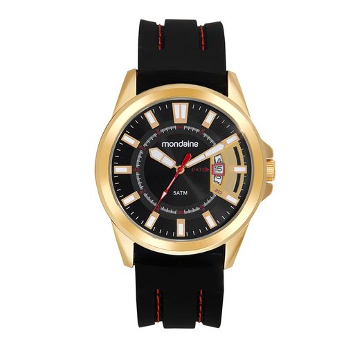 Relógio Masculino Com Pulseira Silicone e Pespontos Dourado