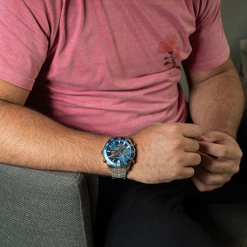 Relógio Masculino Anadigi Prata Com Visor Azul