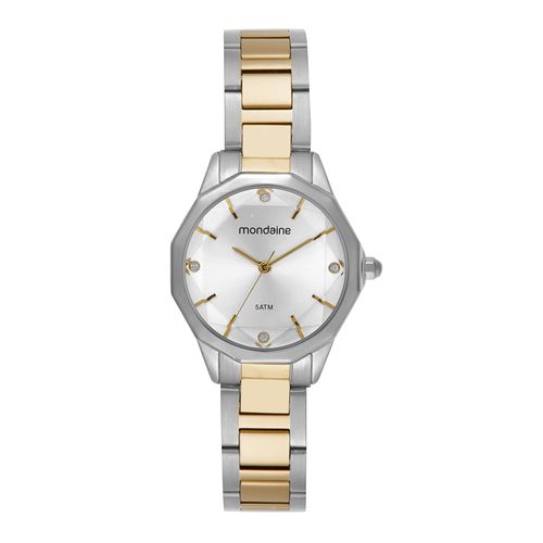 Relógio Feminino Vidro Facetado Bicolor