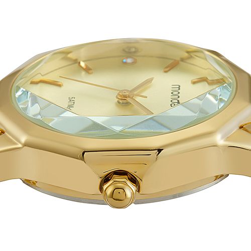 Relógio Feminino Analógico Vidro Facetado Dourado
