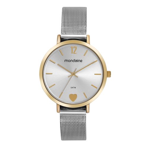 Relógio Feminino Malha de Aço Coração Dourado