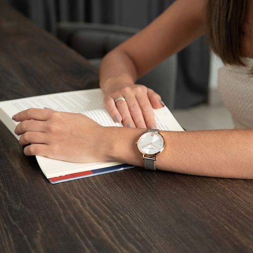 Relógio Feminino Malha de Aço Coração Rosé