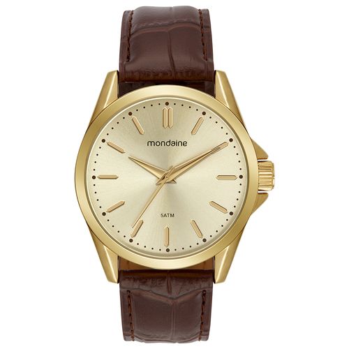 Relógio Masculino Clássico Pulseira Textura Croco Dourado