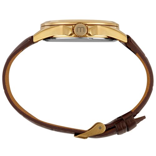Relógio Masculino Clássico Pulseira Textura Croco Dourado