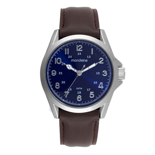 Relógio Masculino Clássico Prata com Visor Azul