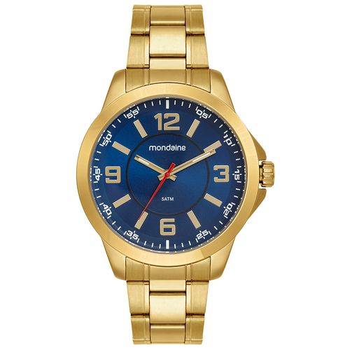 Relógio Masculino Dourado Com Mostrador Azul