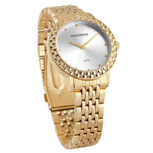 Relógio Feminino Cristais Incrustados Dourado
