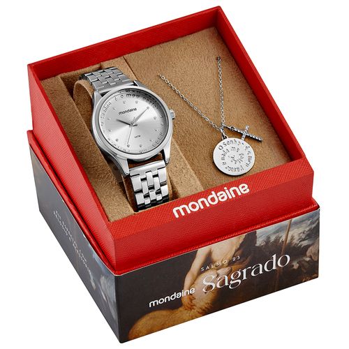 Kit Relógio Feminino Prata Salmo 23