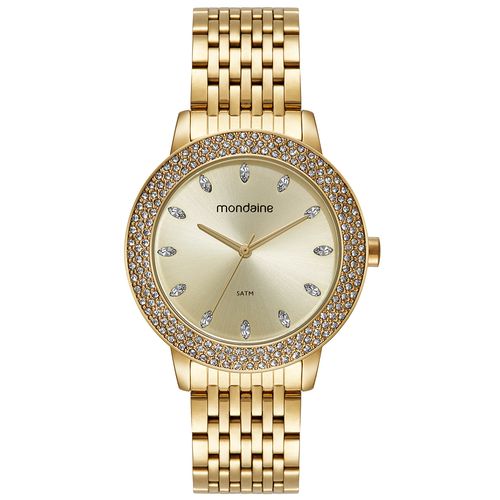Relógio Feminino Cristais Baguete Dourado