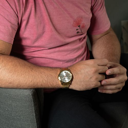 Relógio Masculino Dourado Casual Mostrador Preto