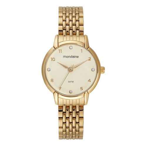 Relógio Feminino Clássico Cristais Dourado