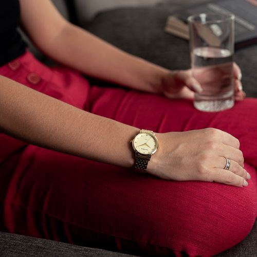 Relógio Feminino Clássico Cristais Dourado