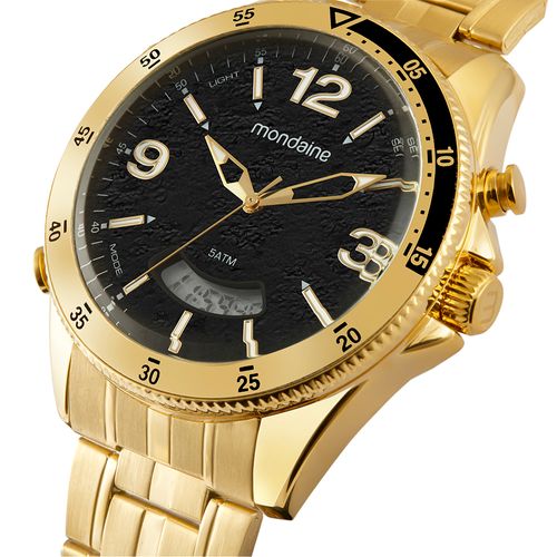 Relógio Masculino Anadigi Efeito Superfície Lunar Dourado
