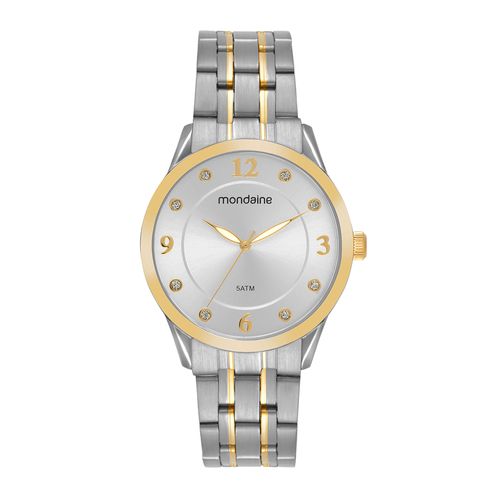 Relógio Feminino Marcadores Glitter Prata e Dourado