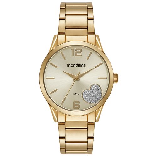 Relógio Feminino Coração Glitter Dourado