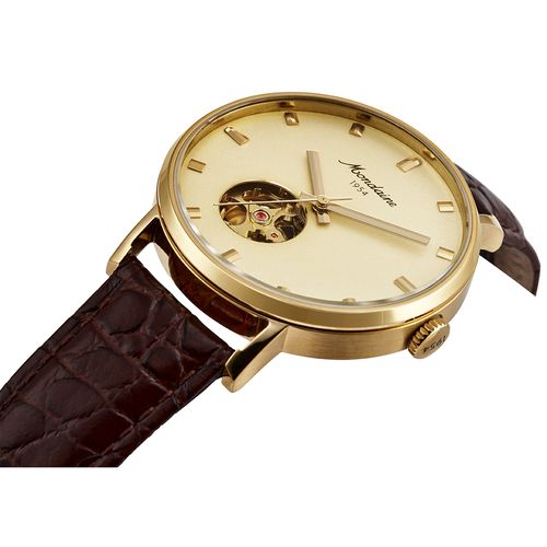 Relógio Masculino Automático Couro Dourado