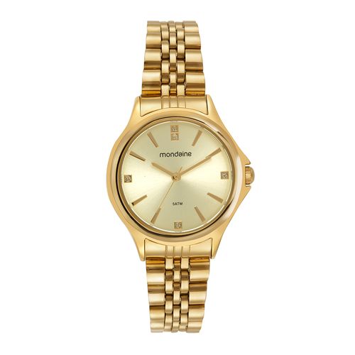 Relógio Feminino Cristais Dourado Com Porta-Joia Com Espelho