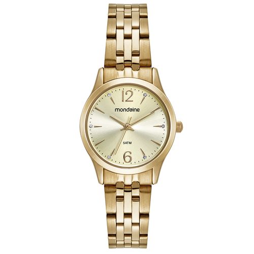 Kit Relógio Feminino Cristais Dourado Com Colar de Pedras