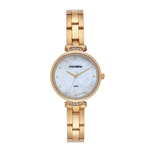 Relógio Feminino Madrepérola Cristais Dourado